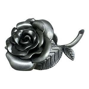 Vintage Brooch Pewter Layered Rose Stem Signed AJRCO Jewelry Pin